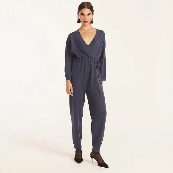New J. Crew Heather Night Sky Merino Wool Neck Tie Waist Sweater-Jumpsuit M - Picture 2 of 12